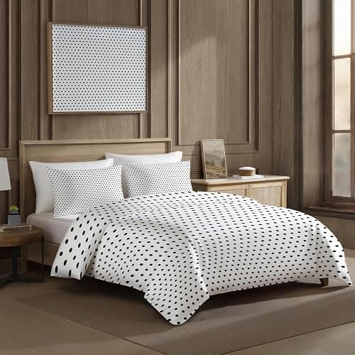 zcsm Polka Dot Duvet Cover Queen Size - Black and White Polka Dots Bedding Set & Bedroom Decor, 3 Piece, Soft Microfiber Reversible Comforter Cover & 2 Pillow Shams, with Zipper Closure and Ties thumbnail 3