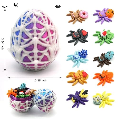 Mini 3D Printed Animals Spider Egg with 10 Unique Spiders Inside, Glow in The Dark Surprise Eggs, Christmas Gifts for Teens Kids, Christmas Decorations Outdoor Indoor Toys for Girls Boys Party Favors thumbnail 3
