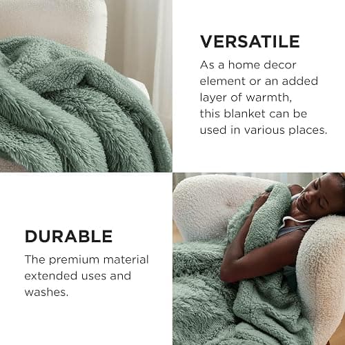 Bedsure GentleSoft Fluffy Sage Green King Size Blanket for Bed, Thick Soft Sherpa Faux Fur Fleece Bedding Fuzzy Plush Winter Warm Heavy Big Large King Blanket, Cozy Green Gifts for Men Women, 108x90 thumbnail 5
