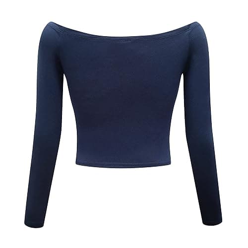 OThread & Co. Women's Off Shoulder Long Sleeve Crop Top Comfy Basic Stretch Layer Shirt thumbnail 4