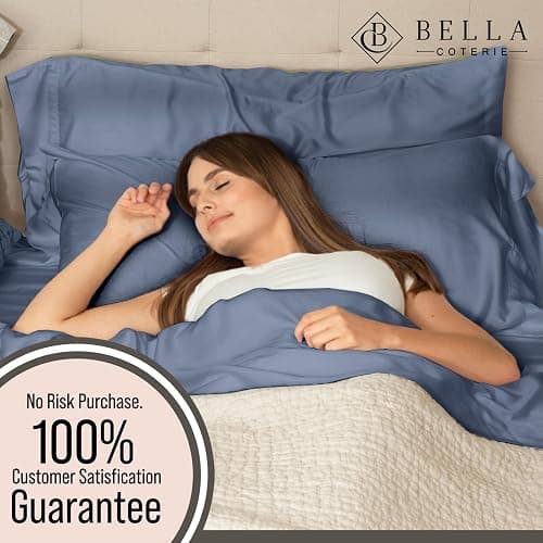 Bella Coterie Luxury Bamboo Viscose Cal King Size Sheet Set | 100% Organically Grown | Ultra Soft | Cooling for Hot Sleepers | 18" Deep Pocket [Slate Blue] thumbnail 5