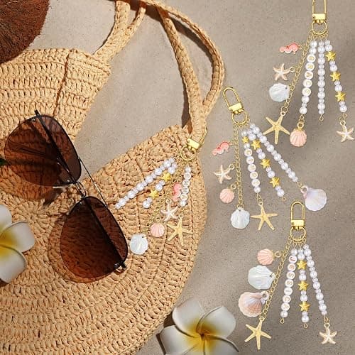 Cunno 776 Pcs Seashell Keychain Making Kit Ocean DIY Craft Key Chain Starfish Pearl Seahorse Letter Name Beads with Keychain Clip and Tool Accessories for Backpacks Purse Tote Bag Crafts DIY Supplies thumbnail 7