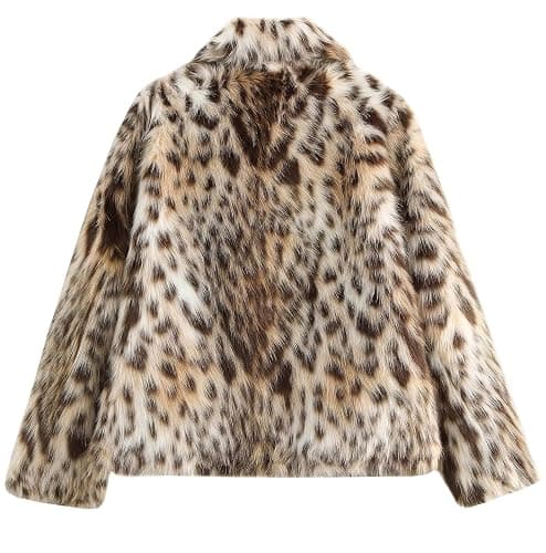 ebossy Women's Faux Fur Crop Jacket Long Sleeve Lapel Winter Warm Fluffly Leopard Pure Color Sherpa Coat thumbnail 3