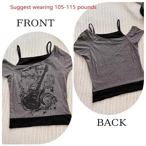 DAVBNM Grunge Clothes Y2k Vintage T Shirt Gothic Graphic Aesthetic Short Sleeve Punk Crop Top Streetwear Harajuku Summer for Teen Girls Black thumbnail 4
