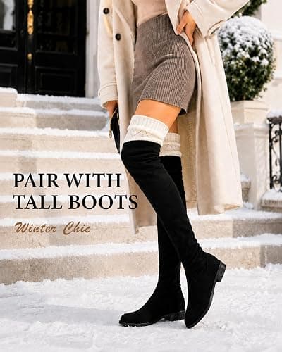 Pcavin Thigh High Socks for Women, Long Cable Knit Over Knee Boot Stockings | Extra Long Fit, Cable Knit Texture, Warm Thick Knit, Winter Boot Socks, Cozy Leg Warmers, Sweater Sock Style thumbnail 2