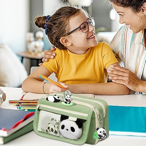 Large Capacity Panda Pencil Case, Multi-layer Cute Pencil Case for Girls, Zipper Pen Pouch Holder with Panda Keychain Brooch Notepad, Ka-waii Pencil Case, for Markers Erasers & Stationery Supplies thumbnail 6