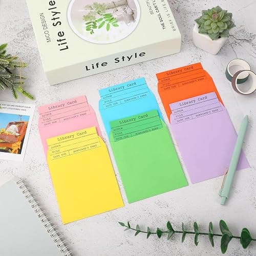 FYSUIMU 240 Pcs Library Pocket Envelopes and Books Cards Include 120 Self Adhesive Envelopes and 120 Due Date Note Cards 6 Pastel Colors Envelop for Book Checkouts Classroom Office Library Supplies thumbnail 2