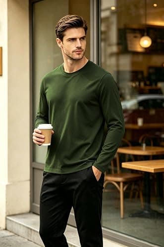 KINGFEN Men's Crewneck T-Shirt Long Sleeve Cotton Casual Pullover Basic Tee Shirts thumbnail 2
