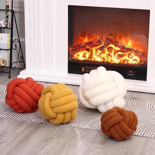 Petrella Knot Pillow Ball Round Throw Pillows Home Decor Cushion Decorative Aesthetic Throw Pillows，Lambswool White 8inch thumbnail 5