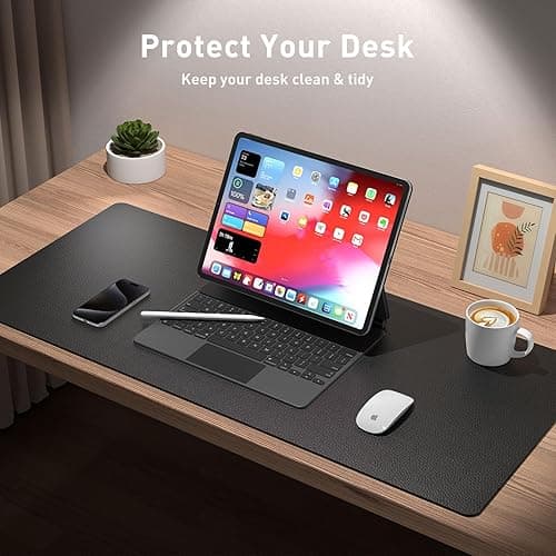 Aothia Non-Slip Waterproof PU Leather Desk Pad Protector for Mouse, Writing Desk, Office, Home, Laptop Blotter, 23.6" x 13.7", Black thumbnail 3