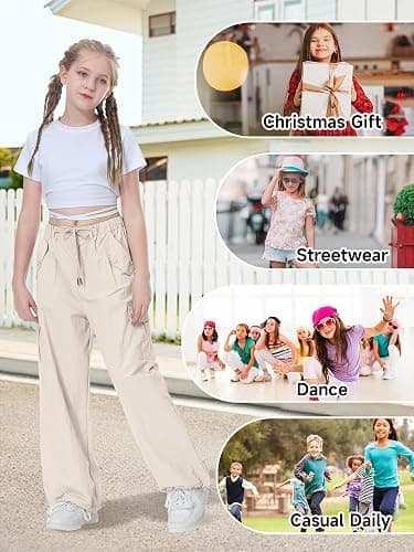 Rolanko Parachute Pants for Girls Y2K Cargo Trousers with Pockets Harajuku Jogger Pants Kids 4-14 Years thumbnail 3