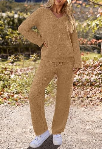 MEROKEETY Women's Lounge Sets 2025 Fall Fashion 2 Piece Outfits Sweater Pajama Set Fuzzy Loungewear Matching Winter Clothes thumbnail 2
