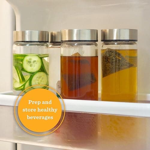 Juice Bottles - 4 Pack Wide Mouth Glass Bottles with Lids - for Juicing, Smoothies, Beverage Storage - 16oz Glass Water Bottles, BPA Free, Stainless Steel Lids, Leakproof, Reusable, Borosilicate thumbnail 8