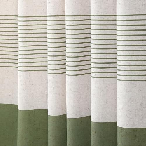 XOGUIBO Sage Green Shower Curtain Boho Linen Striped Shower Curtains for Bathroom with Tassel 72 X 72 thumbnail 4