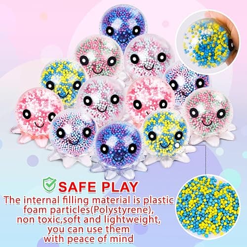 VESPRO 12 Pack Fidget Stress Balls for Adults, Cute Octopus Stress Relief Sensory Stress Ball, Bulk Squishy Squeeze Ball Toys Set for Classroom Prizes and Birthday Party Favors thumbnail 2