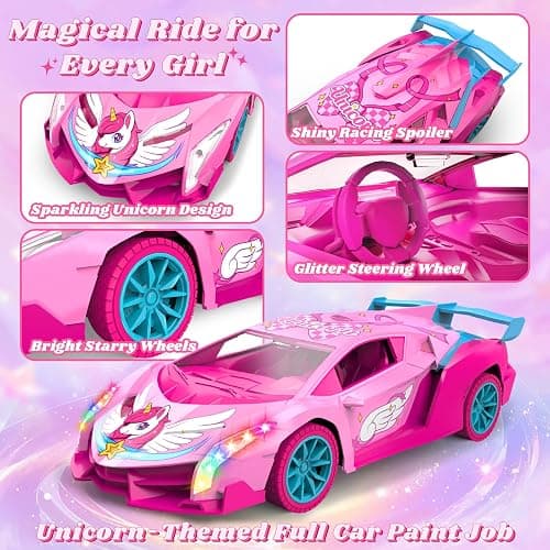 Unicorn RC Car for Girls, Rainbow Glow & Drift Wing Remote Control Car,2.4GHz RC Cars 1:18 Scale,Kids Toys Age 3 4 5 6 7 8 9 10 11 12,Girls Birthday Gifts,Christmas Basket Stuffers for Kids Age 3-12 thumbnail 4