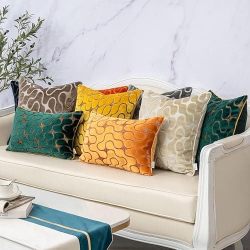 Yangest Green Square Throw Pillow Cover Wavy Velvet Cushion Cover Modern Zippered Pillowcase for Sofa Couch Bedroom Living Room Chair, 18 x 18 Inch thumbnail 6