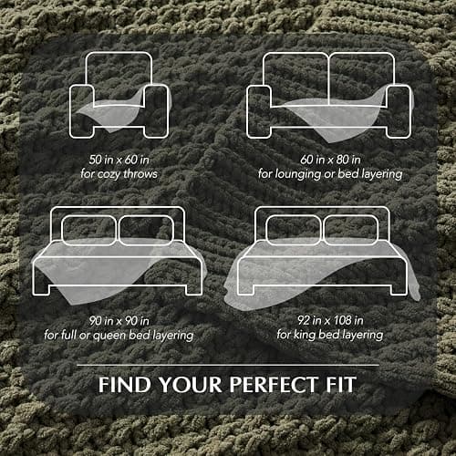 EVERGRACEHOME Chunky Chenille Knit Throw Blanket, 50 x 60, Olive Green | Sculpted Moss Stitch, Chic Modern Farmhouse, All-Season Warmth, OEKO-TEX® Certified, Elegant Blanket for Couch, Bed, Sofa thumbnail 8