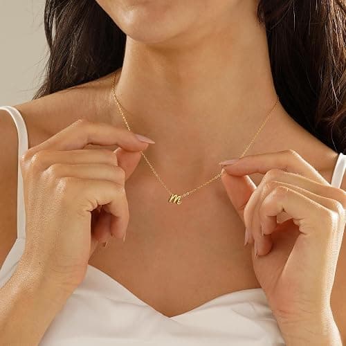 Turandoss Layered Cursive Initial Necklace for Women, 14K Gold Plated A–Z Letter Pendant Jewelry, 15"+2.5" CZ Choker & 17"+2.5" Alphabet Necklace, Dainty Personalized Gift for Her thumbnail 4