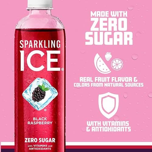 Sparkling Ice, Black Raspberry Sparkling Water, Zero Sugar Flavored Water, with Vitamins and Antioxidants, Low Calorie Beverage, 17 fl oz Bottles (Pack of 12) thumbnail 4