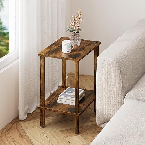 TUTOTAK End Table, Set of 2, Side Table, Nightstand, 2-Tier Storage Shelf, Sofa Table for Small Space, Living Room, Bedroom, Brown TB01BB035C thumbnail 4