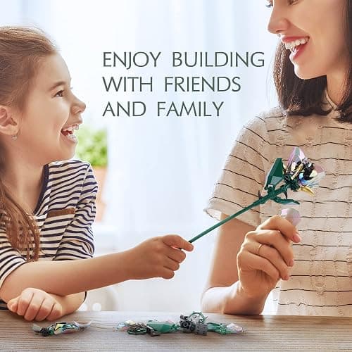 KIYOJIN Rose Flower Bouquet Building Set,Botanical Collection Rainbow Artificial Plant Compatible with Lego Gift for Adult Home Decor(Black 120pcs) thumbnail 5