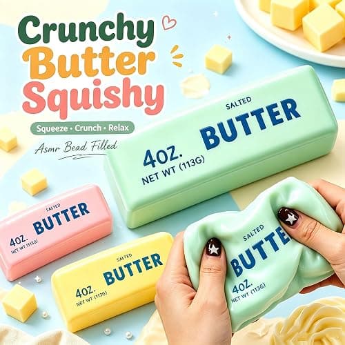 Crunchy Butter Squishy ASMR Bead Filled Realistic Stress Ball for Adults | Soft Slow Rising Sensory Fidget Butter Stress Ball Desk Decor Party Favor Gifts for Adults thumbnail 3
