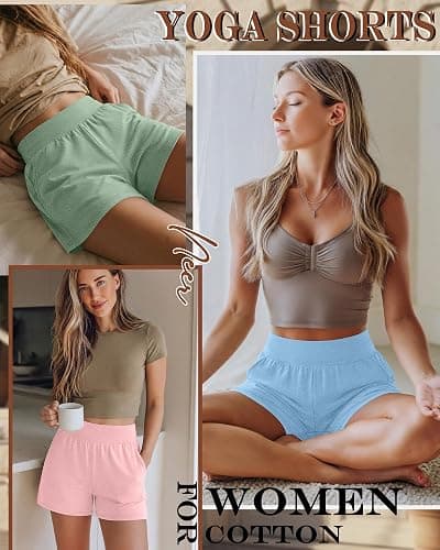 Neer 3 Pack Women's Athletic Shorts Lightweight 5'' High Waisted Elastic Wide Leg Yoga Lounge Casual Workout with Pockets thumbnail 3