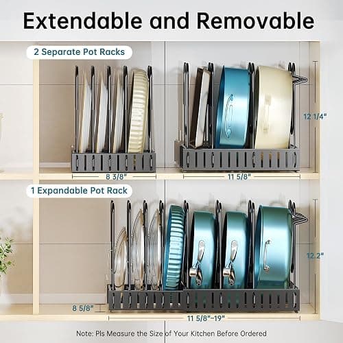 ORDORA Pots and Pans Organizer for Cabinet Expandable Height 11.65'' to 19", 8 Tier Pot Organizers Rack with 3 DIY Methods, Adjustable Pan Organizer under Cabinet Kitchen Organization and Storage thumbnail 5
