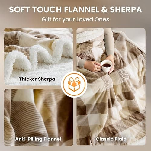 blunique Heated Blanket Electric Throw-50''x60''Ultra Soft Cozy Plaid Flannel Fast Heating Electric Blanket with 10 Heat Levels & 10 Hours Auto Off, ETL Certified, Keep Warm in Couch Bed Office(Khaki) thumbnail 5