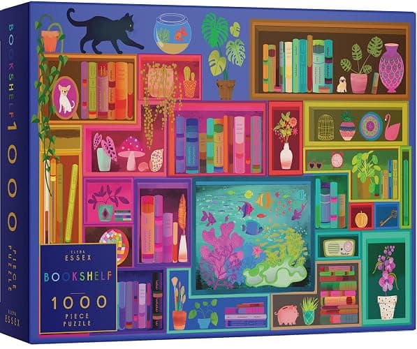 Elena Essex 1000 piece Jigsaw Puzzles for Adults - Bookshelf, Jigsaw Puzzles for Adults 1000, Adult Jigsaw Puzzles 1000 Pieces, Colourful Books Cat Flower Rainbow Puzzle, Size 70x50cm - Image 1
