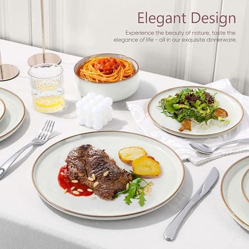 Herogo Plates and Bowls Set for 4, 12 Pieces Stoneware Dinnerware Sets, Double Reactive Glaze, Microwave & Dishwasher Safe, Scratch Resistant, Ivory White thumbnail 5