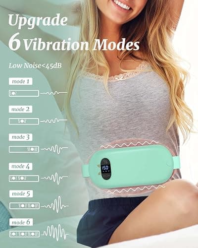 Portable Heating Pad for Cramps, Upgrade Cordless Electric Period Fast Heating Pad for Back Pain Relief Menstrual Belt 6 Heat 6 Massage Modes Gift for Women Girls Her Girlfriend Light Green thumbnail 5