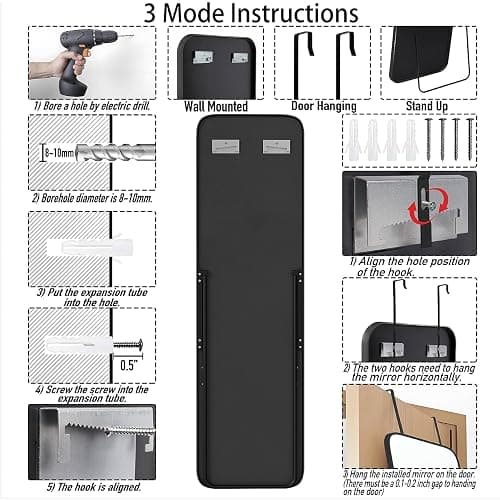 SCWF-GZ 57x16 Door Hanging Full Length Mirror, Floor Stand (Height 5.7ft just Body in1.3ft) Wall Mounted Metal Frame Rectangle Dressing Mirrors for Bedroom Bathroom Room 57 inch Black thumbnail 7