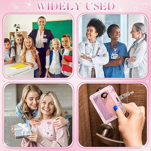 Geyoga Pink Bow Coquette Gifts Set Includes Horizontal ID Badge Holder and Retractable Badge Reel with Alligator Clip Funny Name Tag Card Holder for Worker Doctor Nurse Teacher Office Accessories thumbnail 5