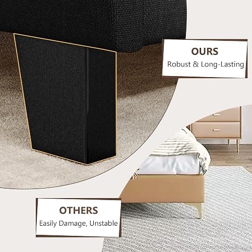 Feonase Twin Bed Frames with Upholstered Headboard, Linen Platform Bed Frame with Wooden & Metal Slats Support, Storage Space Under Bed, No Box Spring Needed, Easy Assembly, Black thumbnail 5