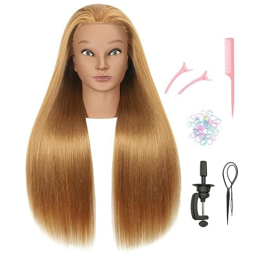 EVATEC 30 inches Long Blonde 80% Real Human Hair Mannequin Head with Stand for Braiding Styling Updos Curling Cutting Practice Cosmetology Training Display with Stand - Image 1