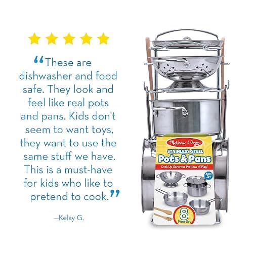 Melissa & Doug Stainless Steel Pots & Pans, 8 Piece Play Kitchen Set, Premium Play Kitchen Accessories & Cooking Utensils, Preschool Toys for Kids 3+ thumbnail 8