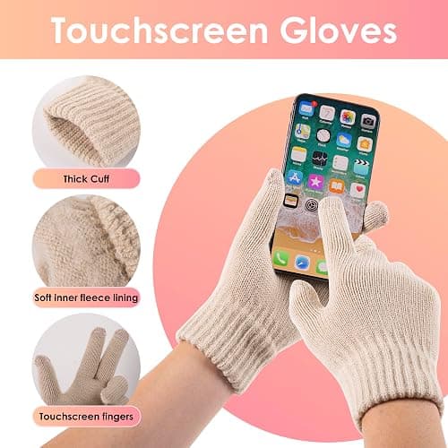 Women's Beanie Hat Gloves Set, Fleece Lined Winter Hat with Touchscreen Gloves for Cold Weather thumbnail 3