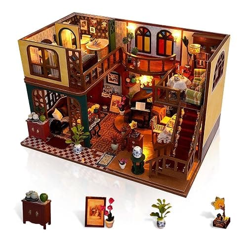Foyucool DIY Miniature House Kit, Dollhouse Kit with Furnitures, 1:24 Mini House Making Kit for for Adult to Building, Father's Day/Home Decorations/Gifts for Family and Friends, Loft - Loft thumbnail 2
