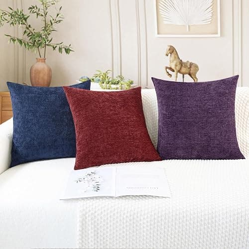 CaliTime Decorative Couch Throw Pillow Covers 18 X 18 Inches Navy Blue | Pack of 2, Cozy Chenille Cushion Cases for Sofa Bed Living Room Farmhouse Home thumbnail 5