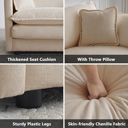 mikibama Modular Sectional Sofa, 111.5 Inch U Shaped Couch Set for Living Room, 3-Seater Comfy Cloud Couches with Movable Ottoman, DIY Combination, Chenille, Light Coffee thumbnail 5