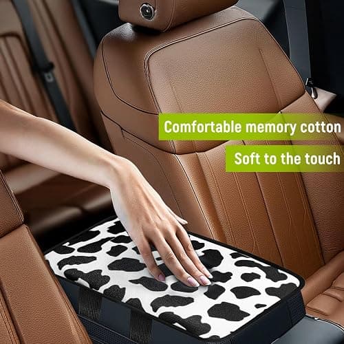 SuperKaKa Car Cow Print Armrest Cover-Cute Center Console Mat Cars Interior Accessories for Women Men,Protection Pad Fit Most Auto,Vehicle, SUV, Truck Arm Rest Box (Cow, Black) thumbnail 5
