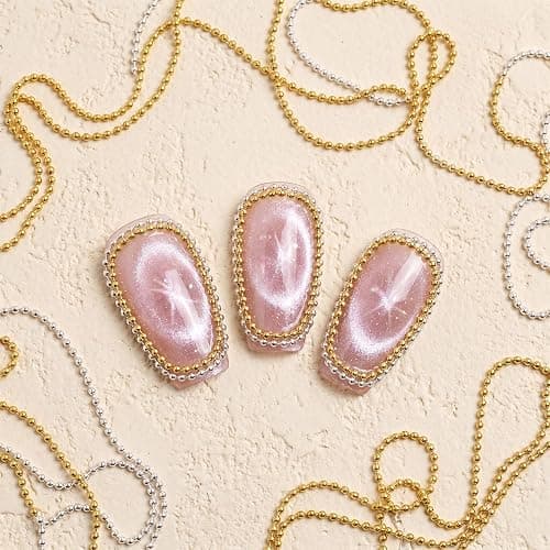 Metall-Nagelketten 1 m x 1 mm, 4 Stück 3D-Nagelketten Gold und Silber Kugelketten für Nagelkunst und DIY-Maniküre-Zubehör thumbnail 6
