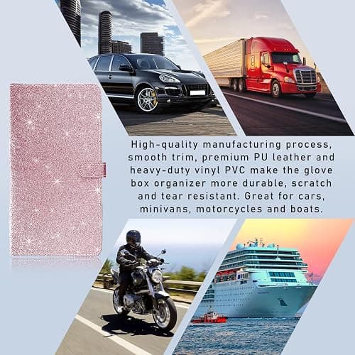 Ziciner Car Registration and Insurance Holder, Auto Card Document Glove Box Organizer with Magnetic Closure, Universal Vehicle Interior Accessories for Cars SUVs (Glitter Pink-Large) thumbnail 6