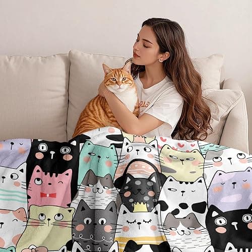 Magrlily Cat Blanket Gifts for Cat Lovers Cats Throw Blanket Cute Cats Bedding Decor Stuff Gifts for Girls Women 50"x40" thumbnail 3