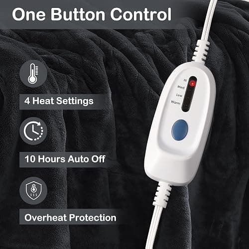 Electric Heated Blanket Full Size 72"x84", Fast Heating Blanket, Soft Cozy for Bed, 10 Hours Auto Off & 4 Heating Levels, Heater Blankets, Machine Washable, Warm Gifts for Grandma -Black thumbnail 4