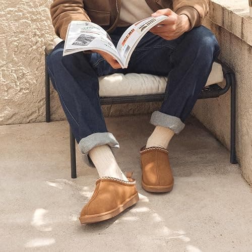 DREAM PAIRS Men's Slippers Genuine Suede Leather Cozy Indoor Outdoor Home Fuzzy Comfy Winter Slip On Cute Warm Memory Foam Furry Shoes FuzzyEasy thumbnail 3