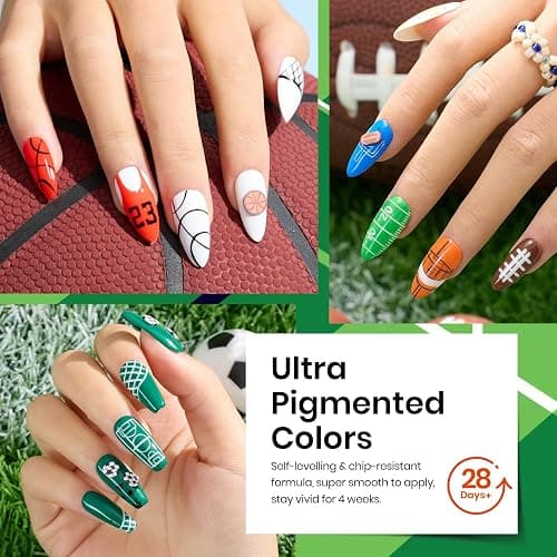 beetles Gel Polish Set, 20 Color Pink Yellow Green Red Blue Gel Nail Polish Blokecore Collection with Sports Nail Charms Base Top Coat and Double-ended Brush DIY Home Rainbow Nails thumbnail 3