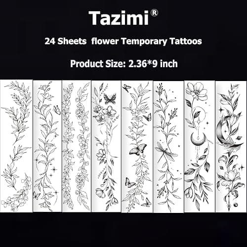 Tazimi Temporary Tattoos For Women Girls-24 Sheets Branch Flower Leaf Wild Plants Sketch Realistic Long-lasting Tattoo Stickers Waterproof Tattoo Sets for Arm Collarbone Leg Backbone Body Art thumbnail 5